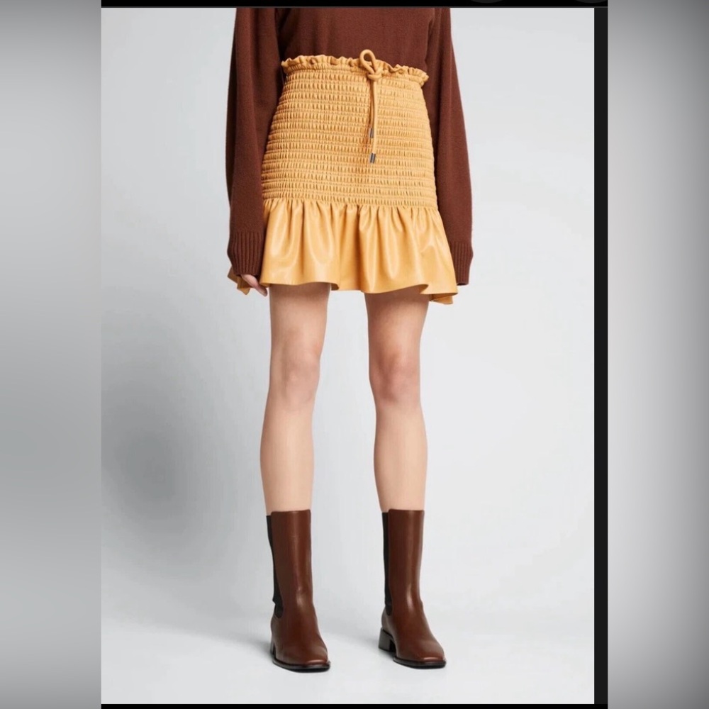 A.L.C. Tan Smocked Ruffle Mini Skirt
